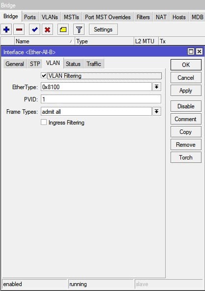 VLAN между Ubiquiti и MikroTik, активация использования VLAN на Bridge